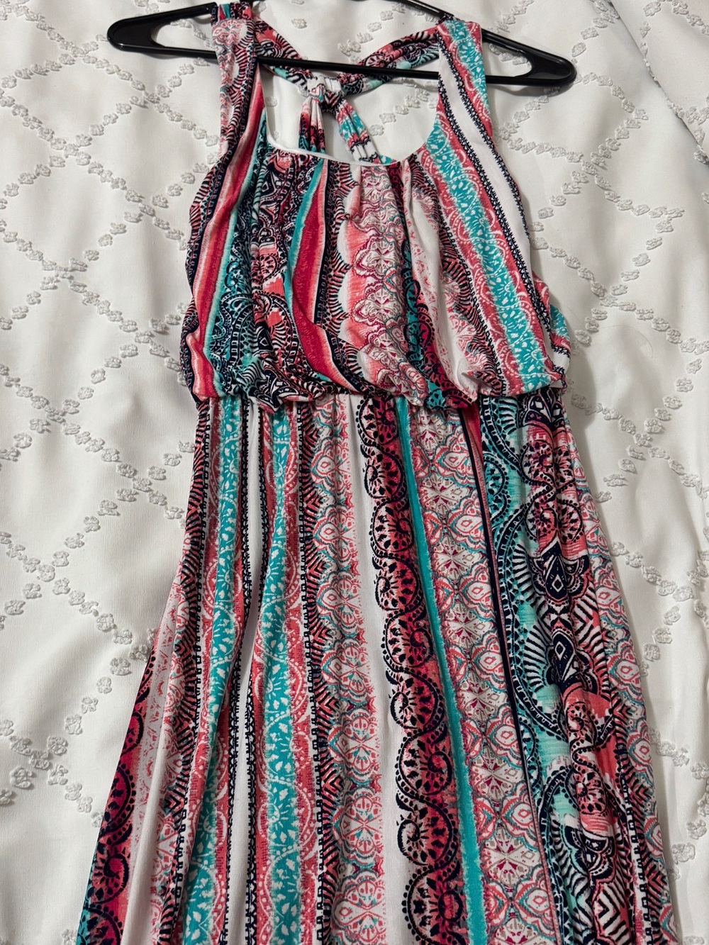 Striped Pattern Summer Maxi Dress in Pink, Teal, Black